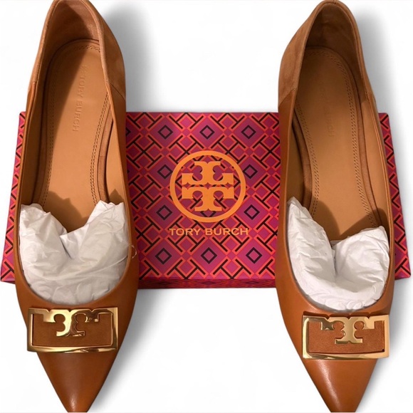 Tory Burch Brown Leather Loafers with Gold Accent - Picture 1 of 3